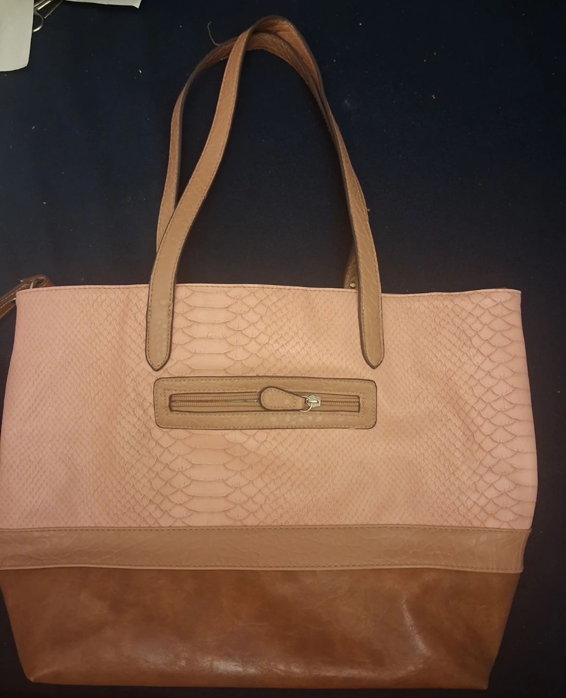 Pink and Brown Faux Snakeskin Tote Bag