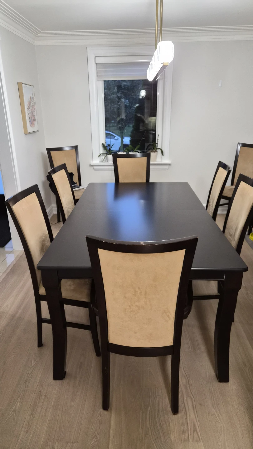 Dining Chairs (Set of 8) - Dark Wood with Beige Upholstery