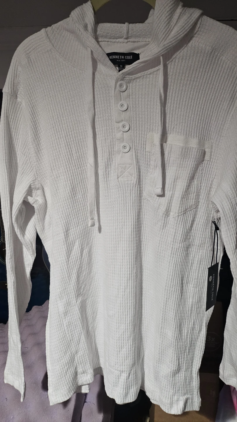 Kenneth Cole New York White Hooded Henley Size M