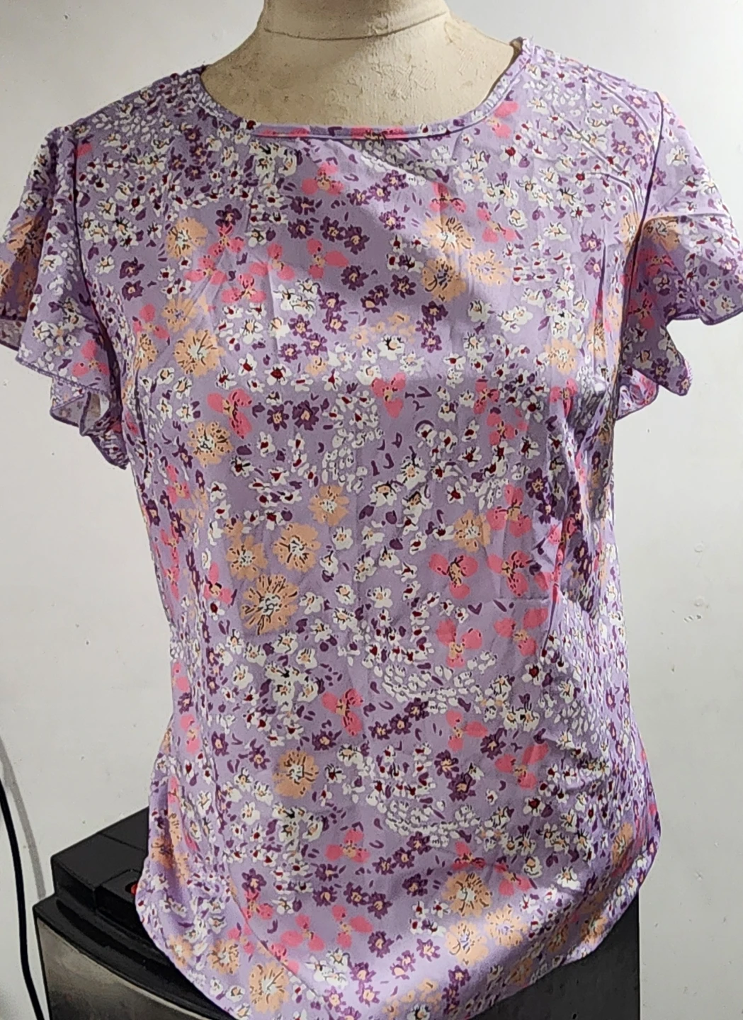Floral Print Flutter Sleeve Blouse - Lavender