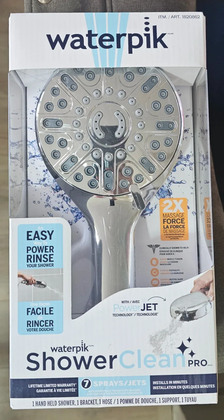 New Waterpik ShowerClean Pro Shower Head Set (Model 1620862)