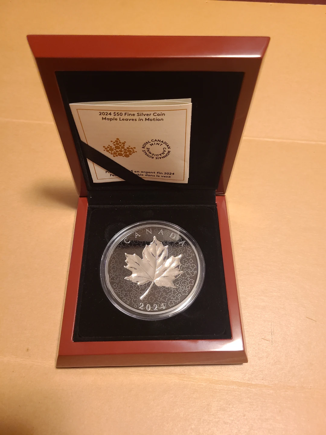 2024 $50 Fine Silver Coin Maple Leaves in Motion