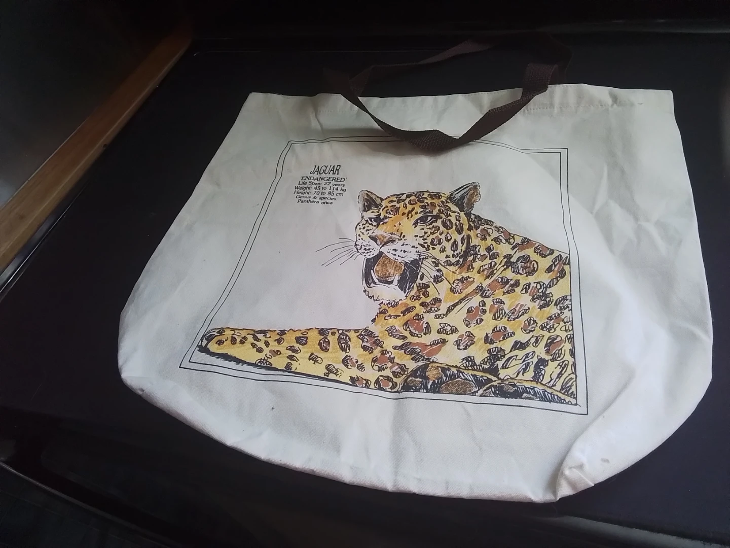 Canvas tote bag with Jaguar print