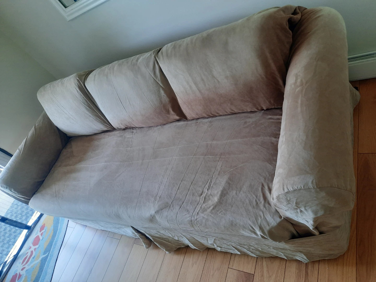 Beige Suede-Look Three-Seater Sofa - photo 2