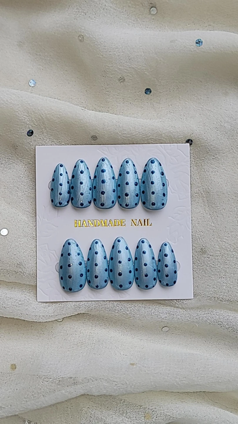 Handmade Blue Polka Dot Press-on Nails - photo 2