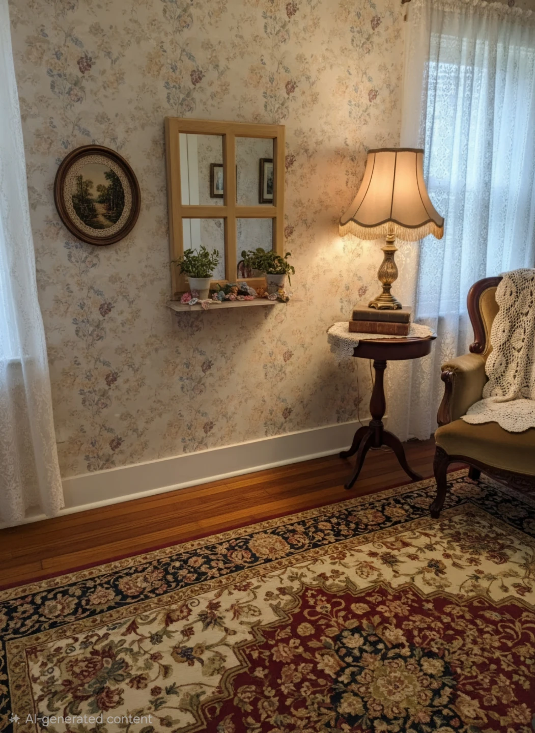 Window pane wall mirror with shelf - photo 2