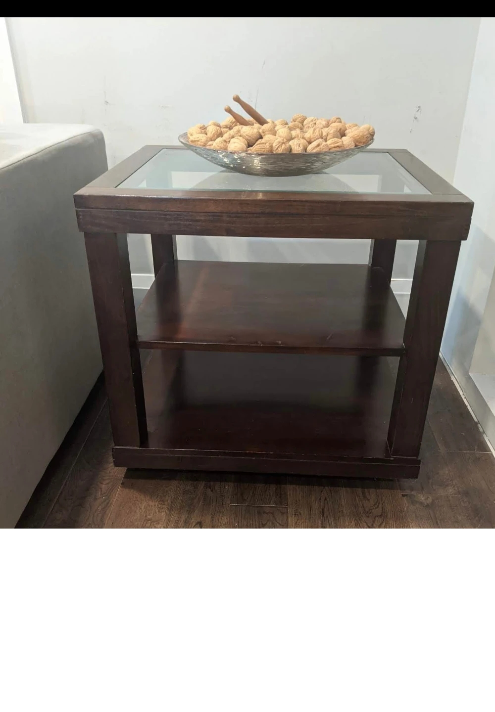 Set of Two Wooden Side Tables with Glass Tops - photo 2