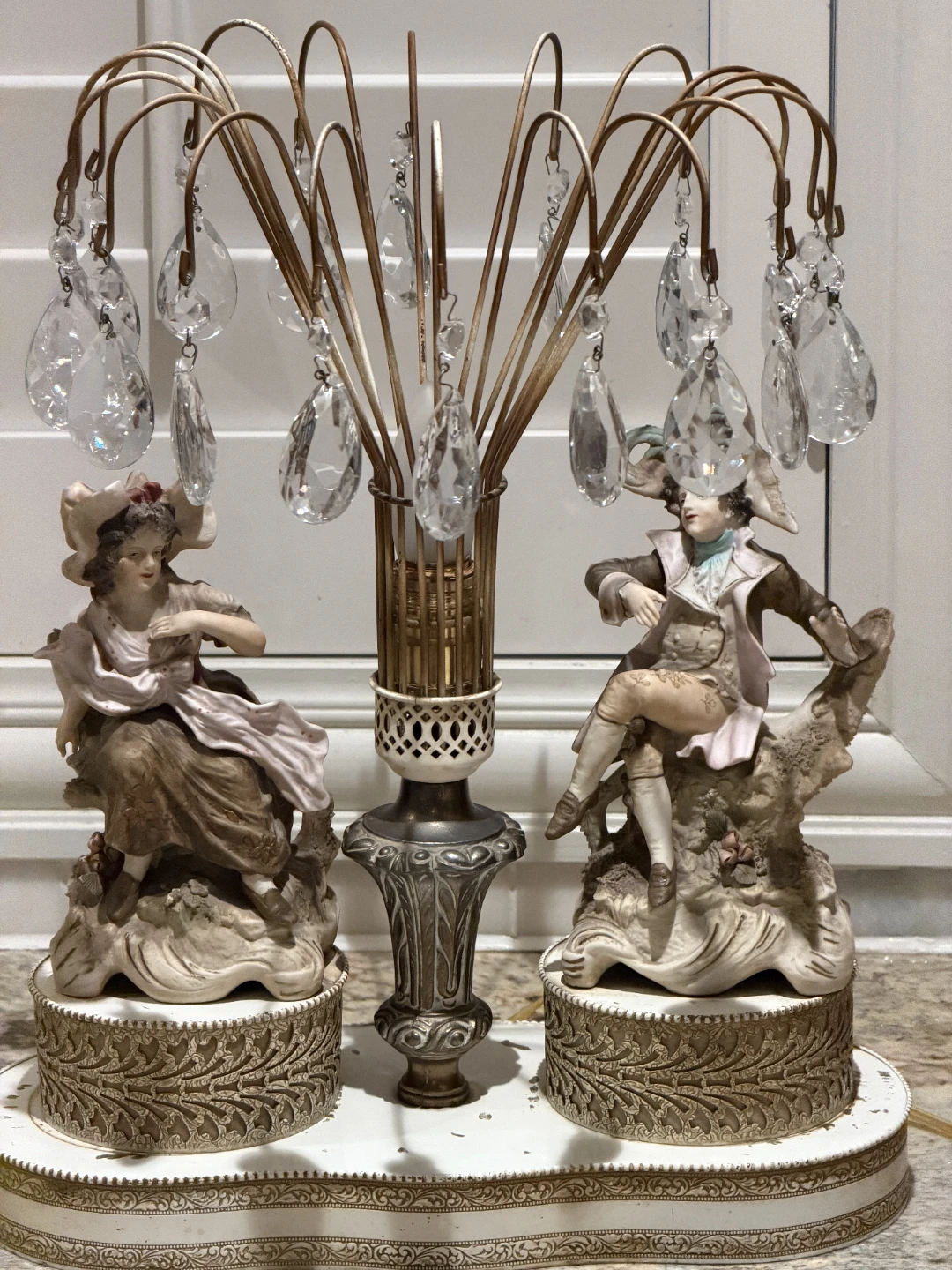 Vintage Porcelain Couple Crystal Accent Table Lamp - photo 2