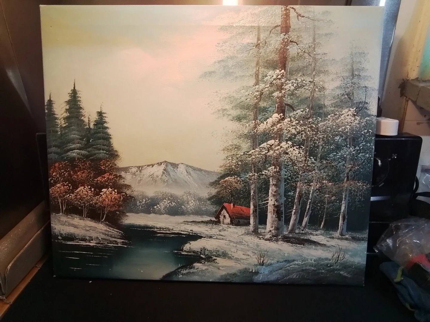 Winter landscape oil painting on canvas
