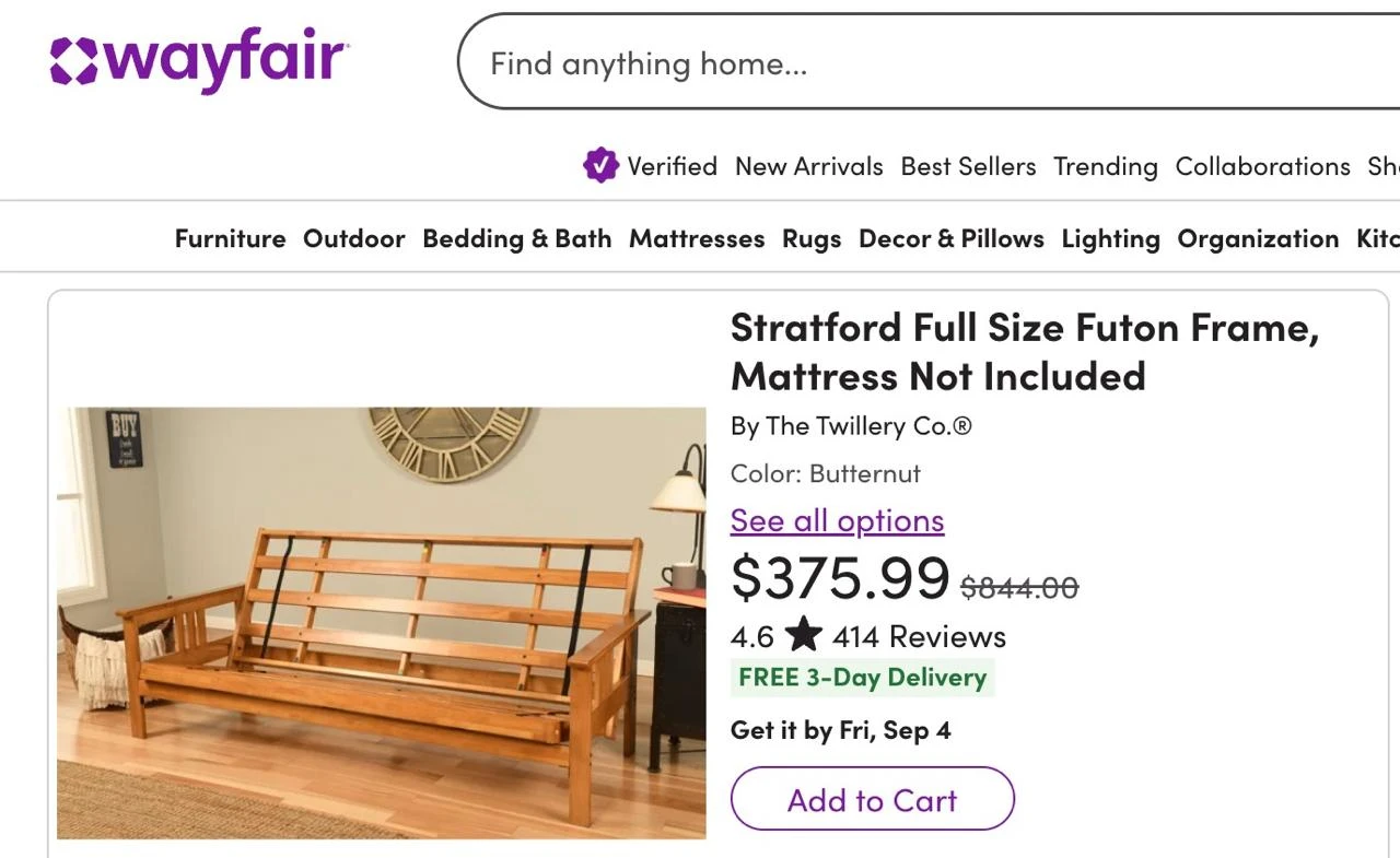 Full-Size Solid Wood Futon + 10" Mattress - photo 3
