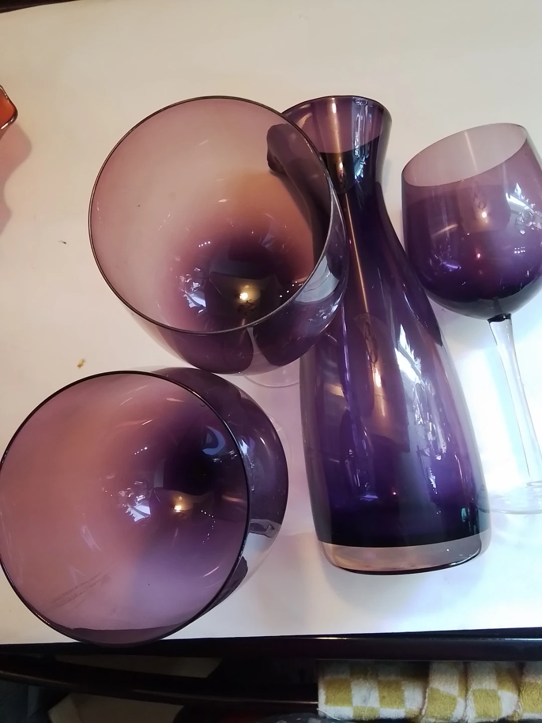 Vintage MCM Amethyst Art Glass 4-Pc Wine Set