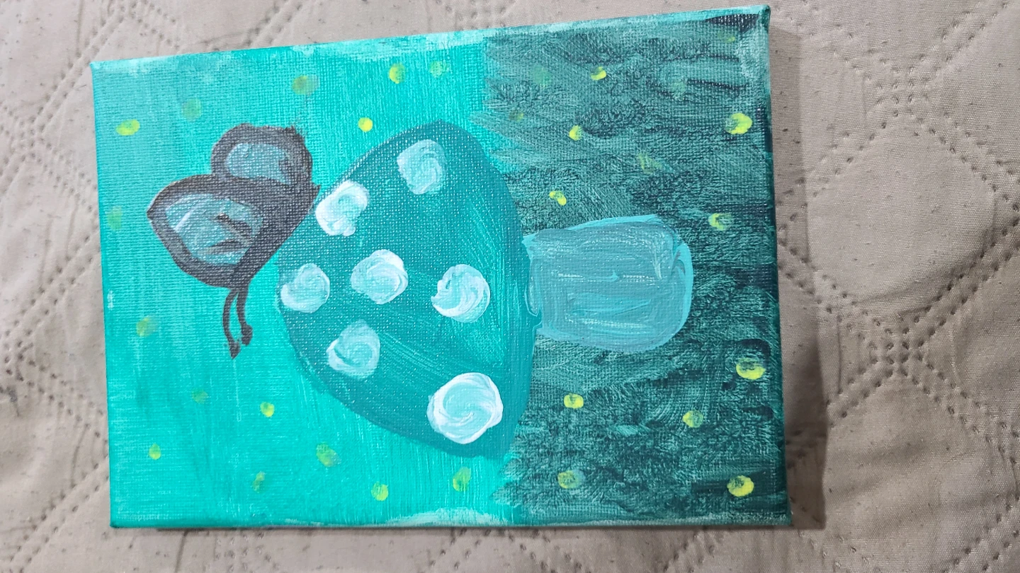 Hand-painted butterfly and mushroom canvas