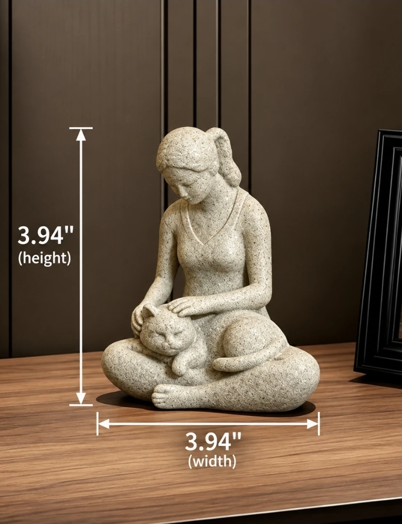 Woman & Cat Stone-Finish Resin Sculpture *new - photo 3