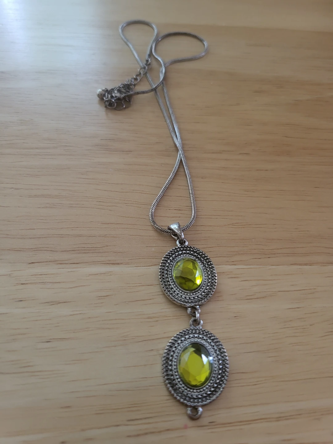 Silver-Tone Necklace with Lime Yellow Stones
