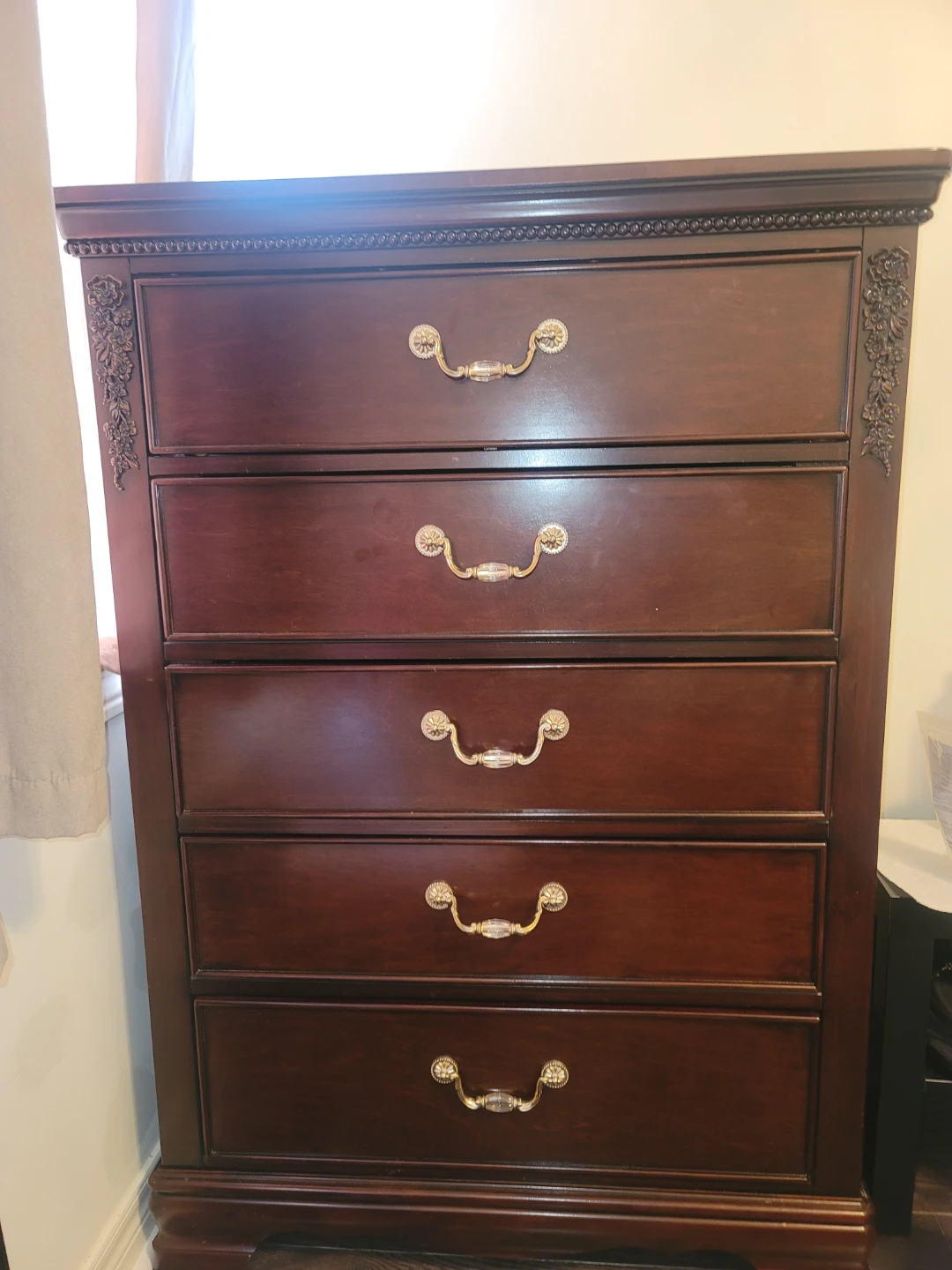 Dark Wood Bedroom Set - Headboard & Dresser - photo 4