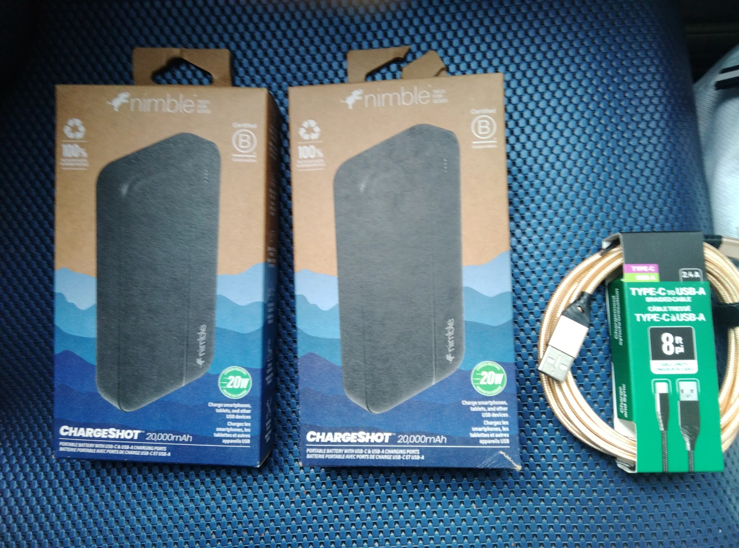 Two Nimble CHARGESHOT 20,000mAh Power Banks & Cable