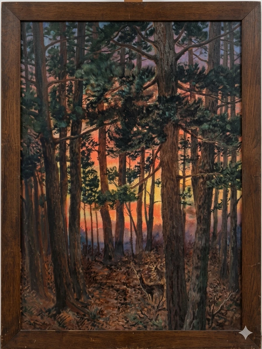 20th-Century Forest Landscape with Deer