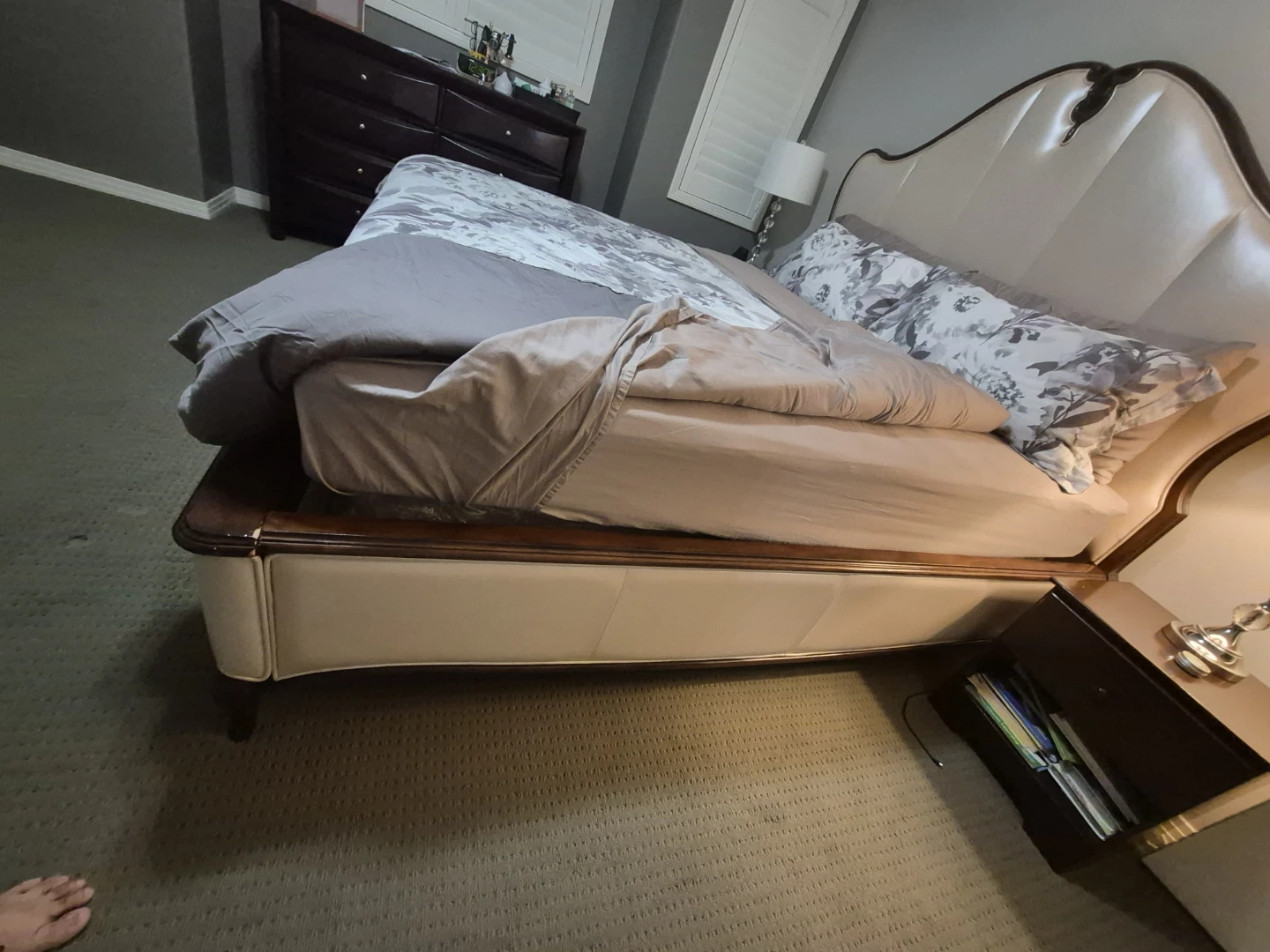 Upholstered King Bed Frame  with box spring and matress. - photo 3