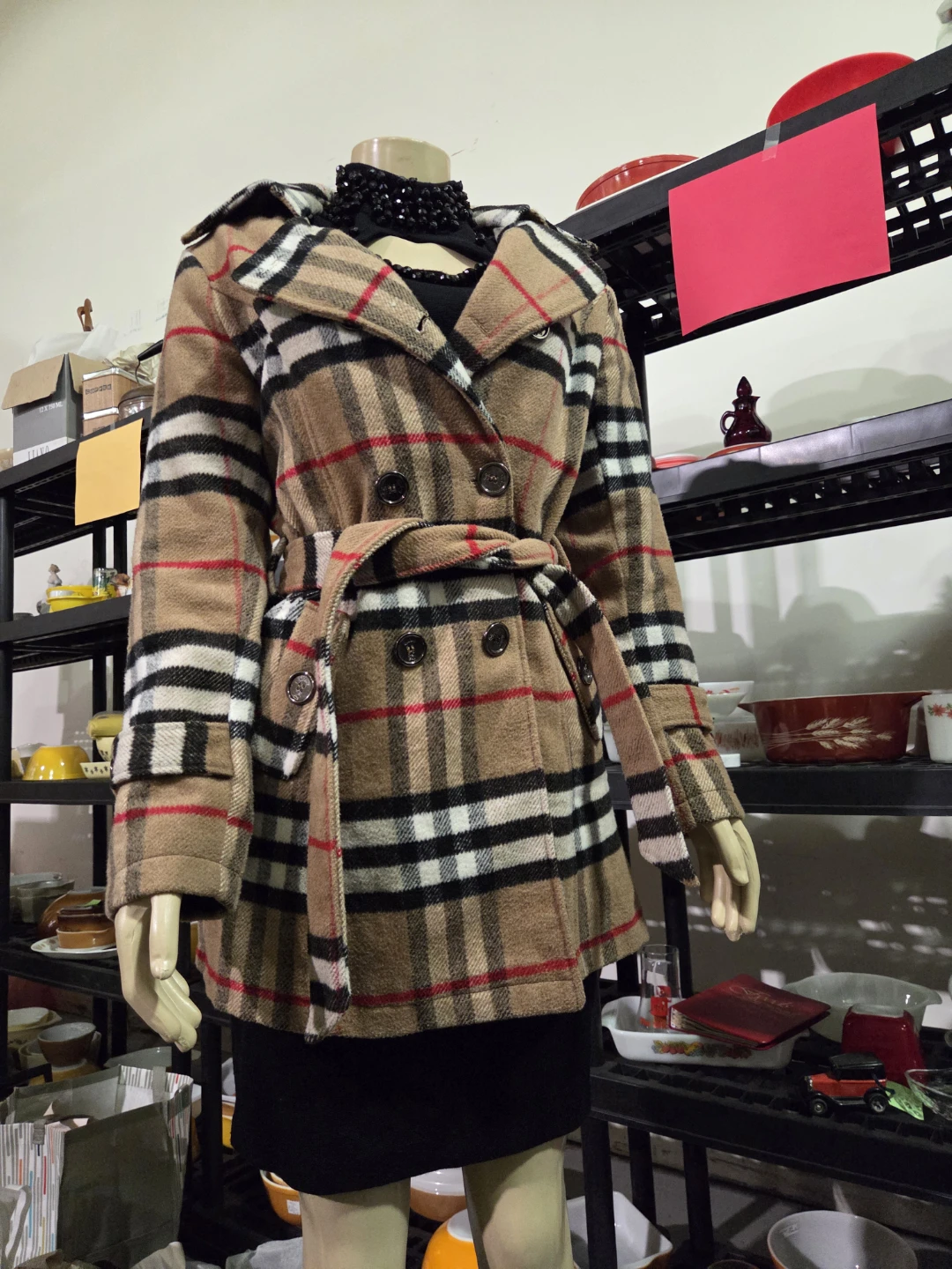 Women's Plaid Trench Coat with Belt