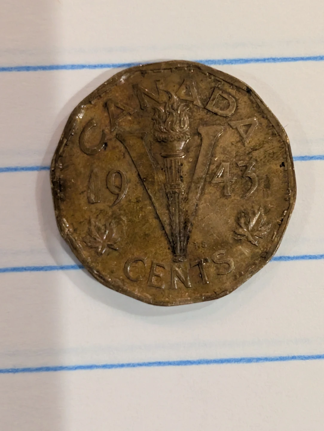 1943 Canadian 5 - Cent Coins Is a 12 Sided Wartime Piece - photo 4