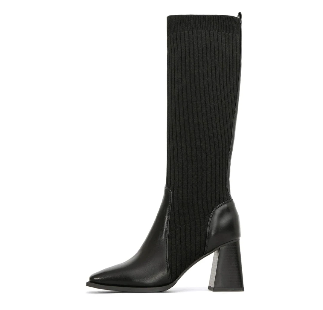 Black Knitted Knee-High Block Heel Boots 🏈 - photo 2