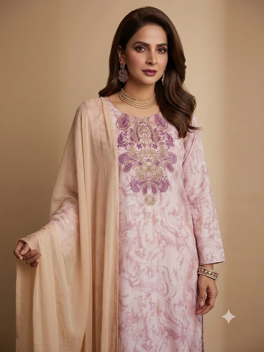 Pink Embroidered Shalwar Kameez Set- medium