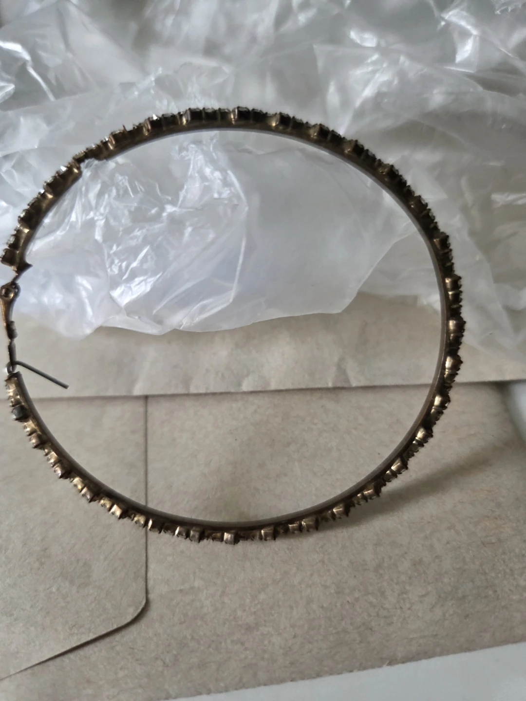 Large Gold-Tone Rhinestone Hoop Earring - photo 4
