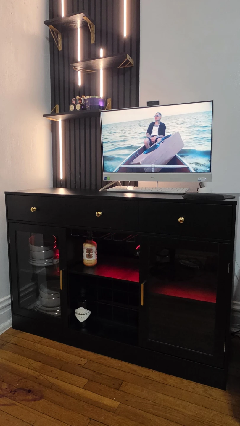 Black Modern Coffee Bar Cabinet with led