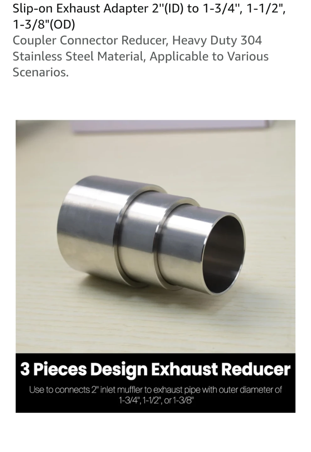 Slip-on Exhaust Adapter Coupler Reducer 2"(ID) to 1-3/4", 1-1/2" - photo 3