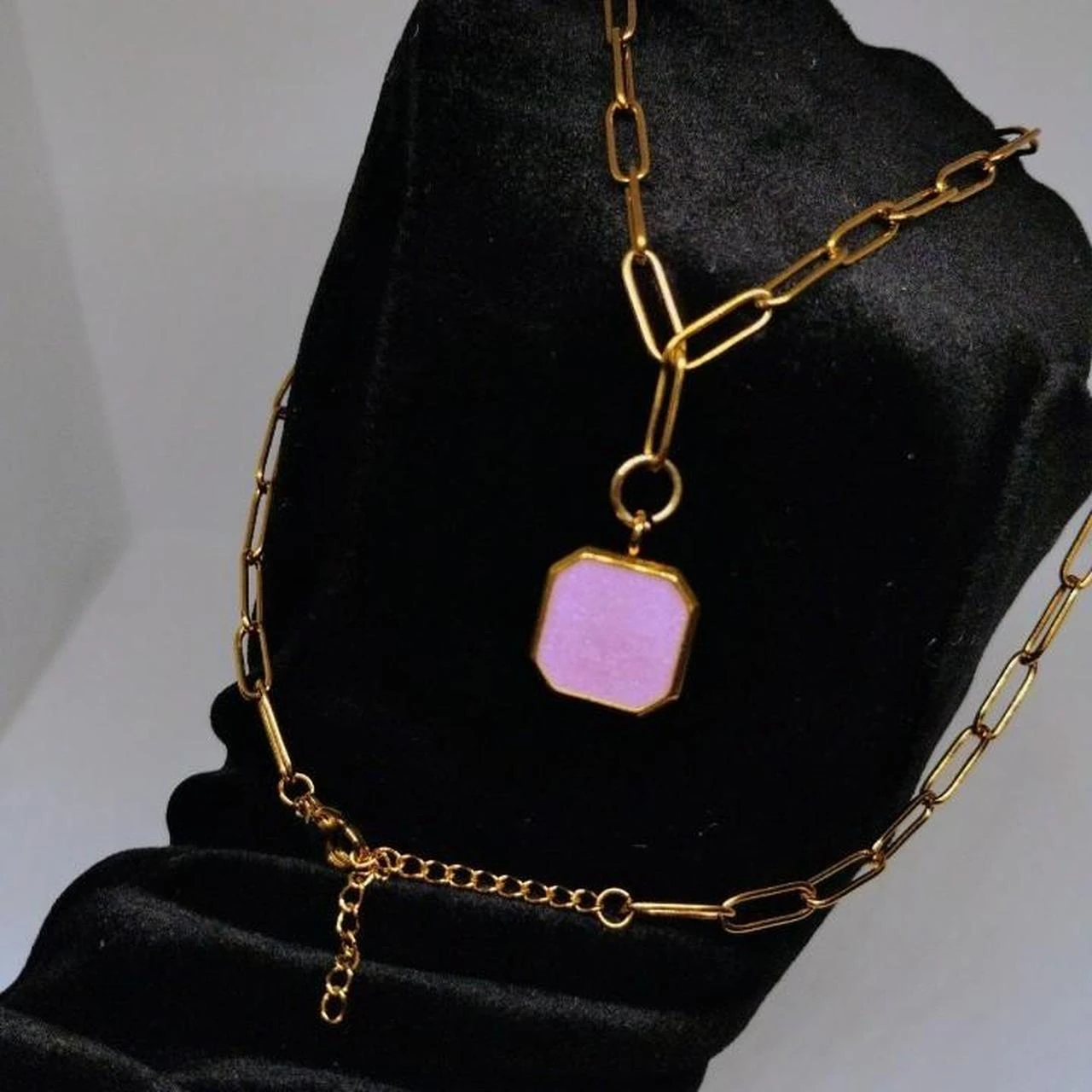 Boho Purple Glitter Pendant in Paperclip Necklace Stainless - photo 3