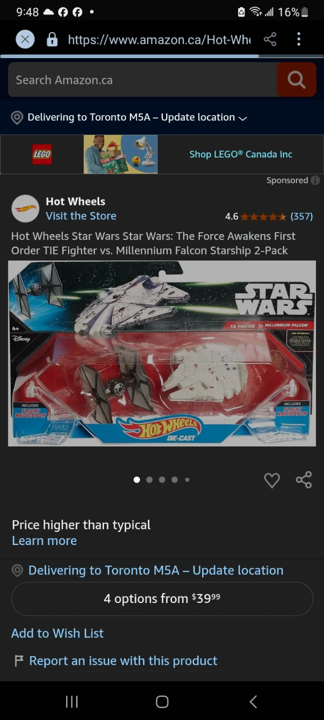 Hot Wheels Star Wars TIE Fighter vs. Millennium Falcon