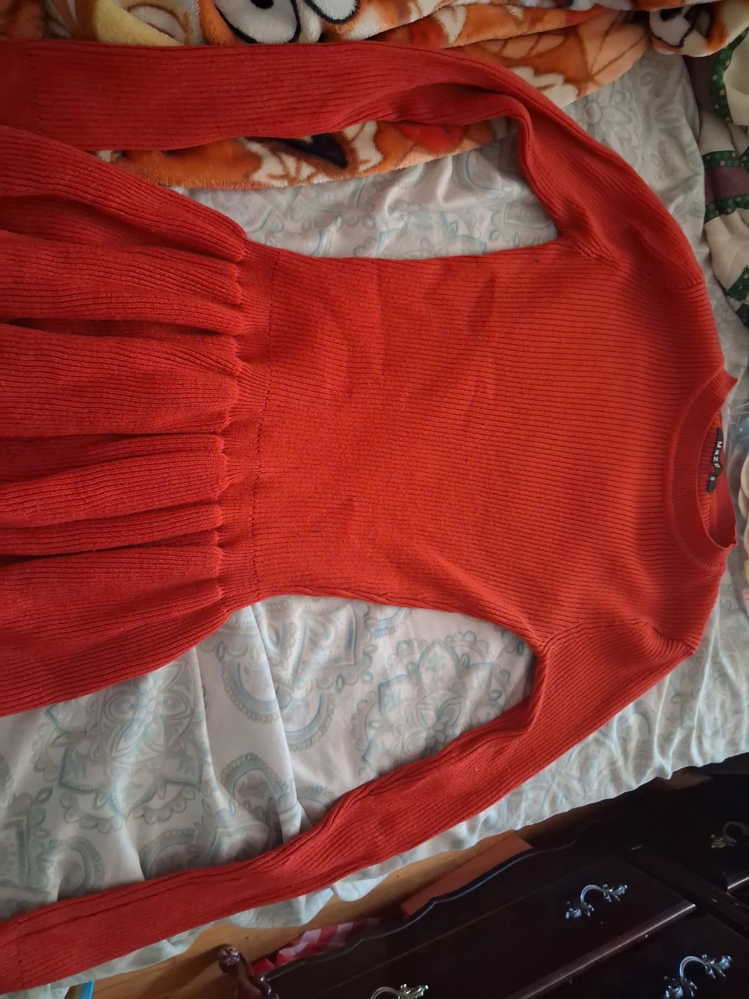 Maze Orange Ribbed Long Sleeve Top