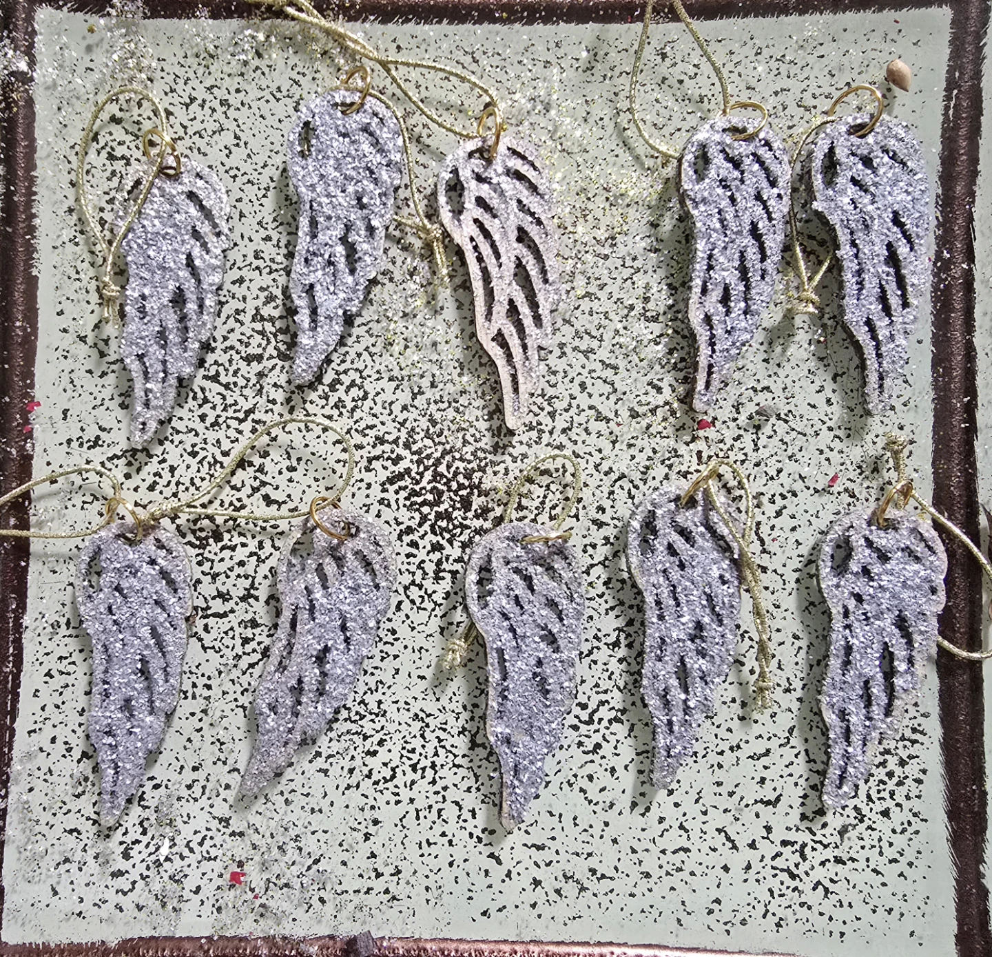 Set of 9 or 10 Glittery Wing Ornaments