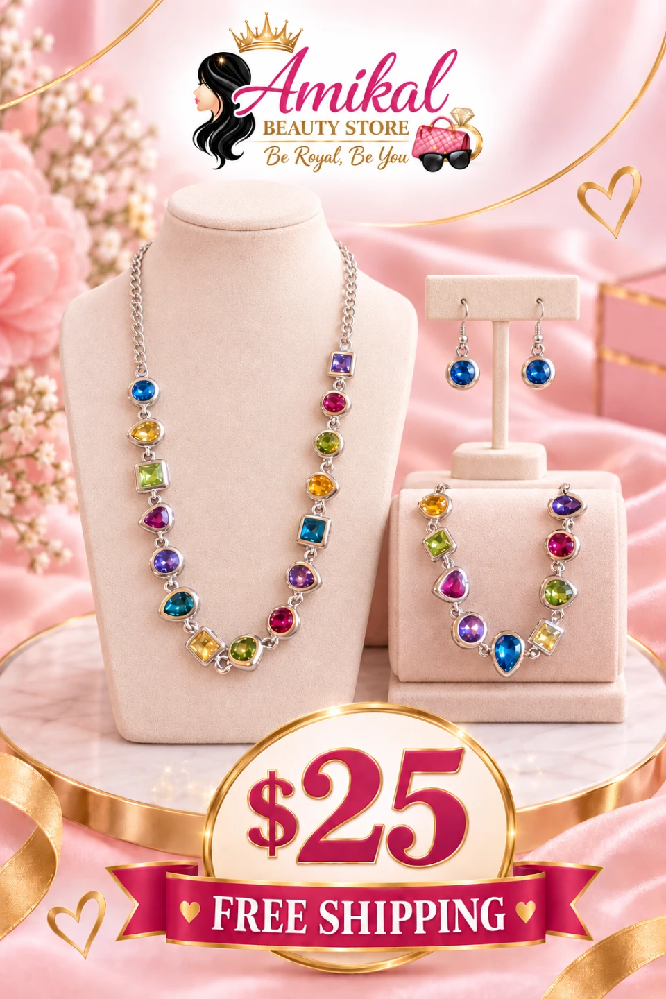 Amikal Jewelry Set - Necklace, Bracelet, and Earrings