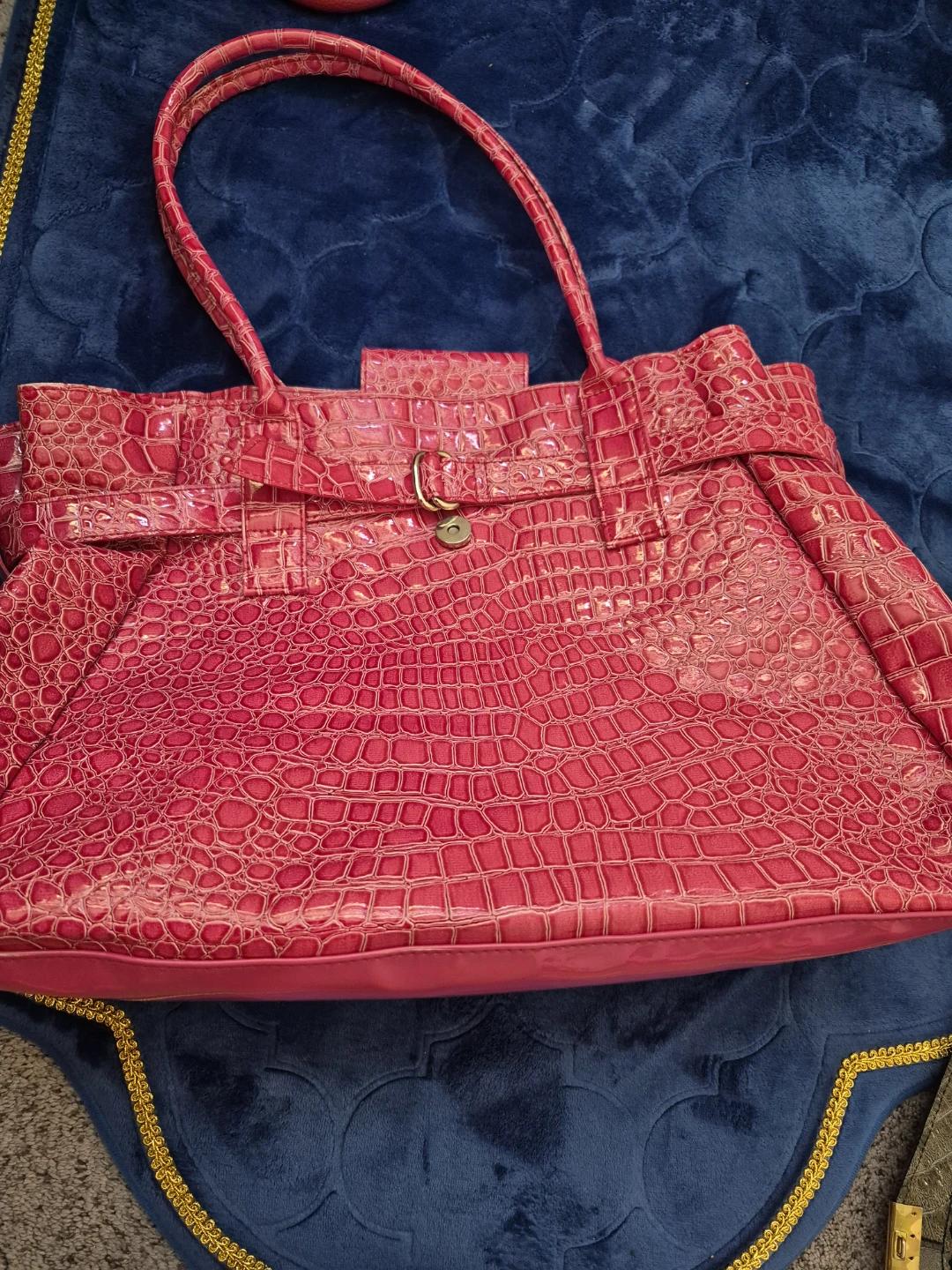 Bright Pink Faux-Croc Shoulder Bag