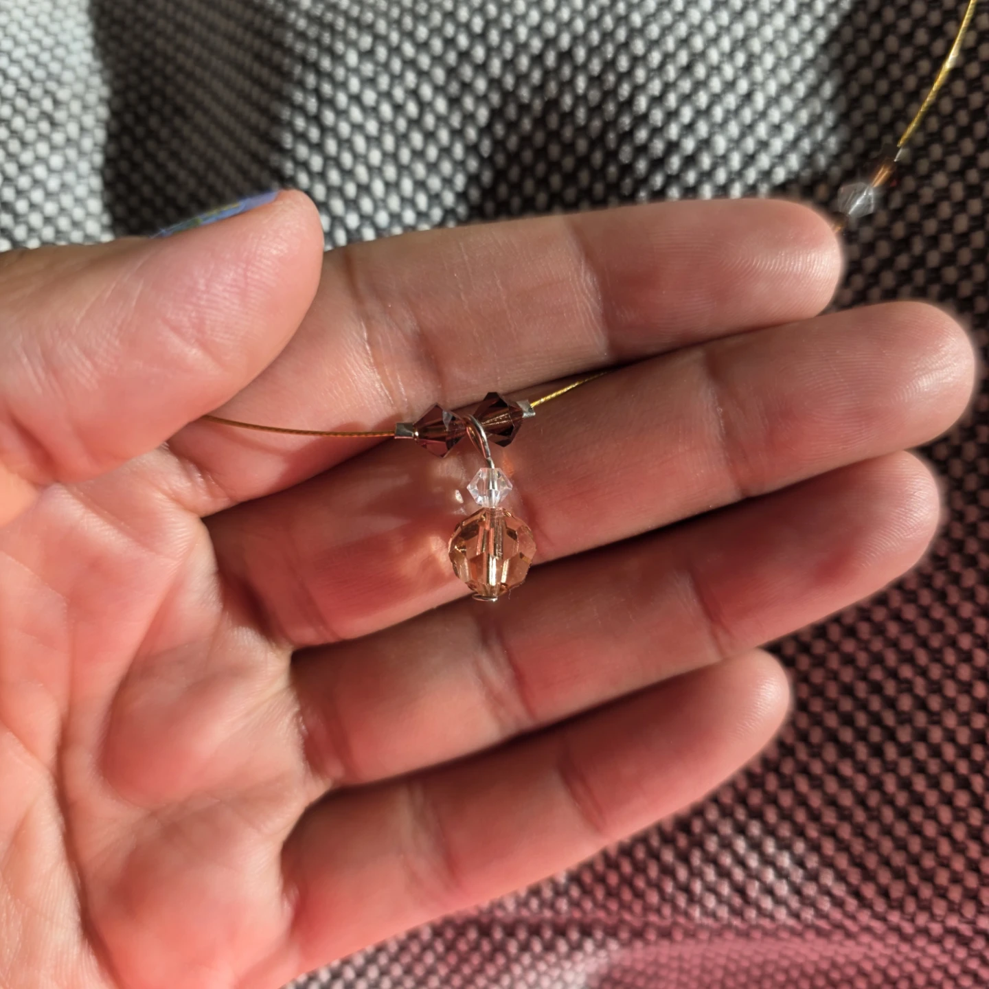 Delicate beaded necklace with crystal pendant - photo 3