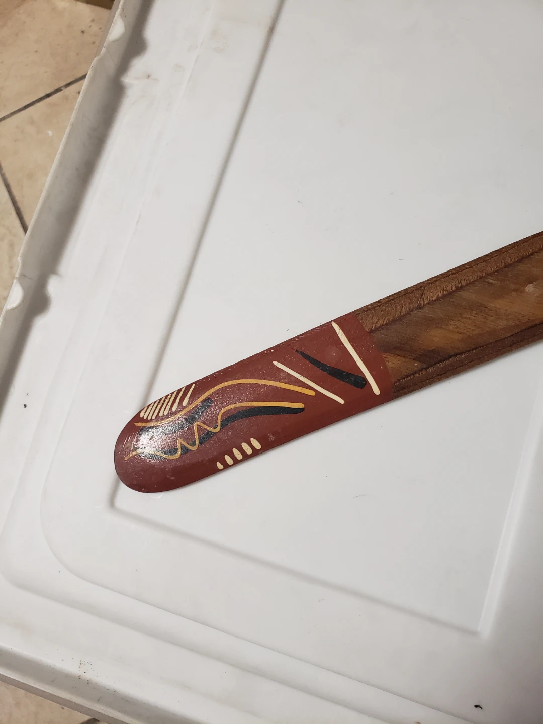 Aboriginal Style Hand-Painted Wooden Boomerang - photo 2