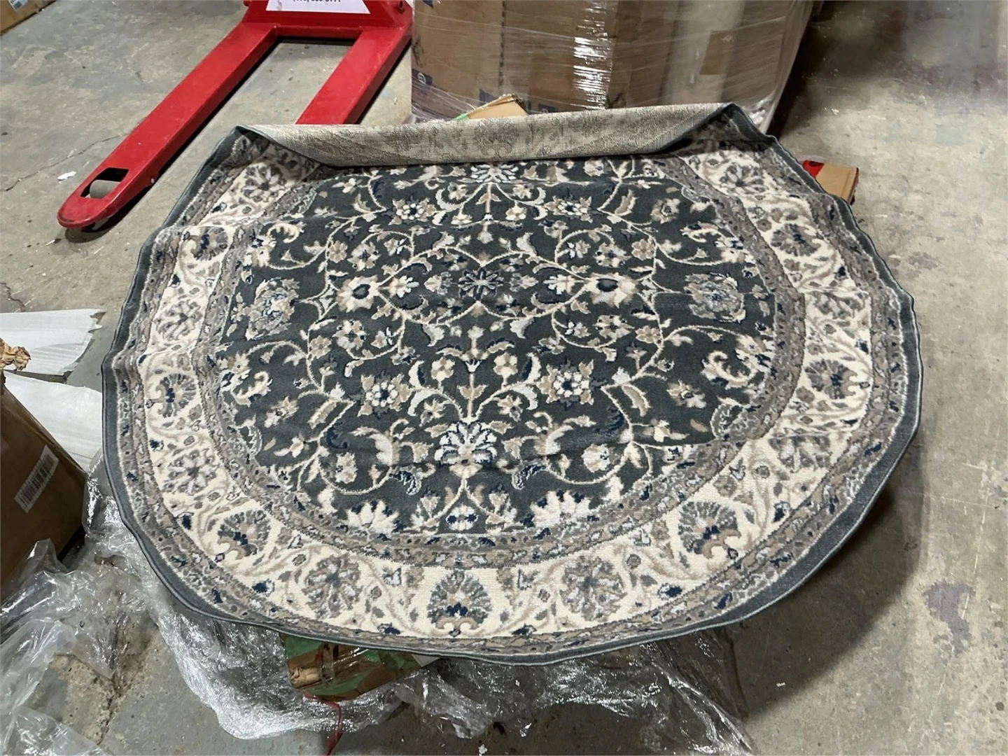Round Floral Area Rug Dark Grey and Cream - photo 2