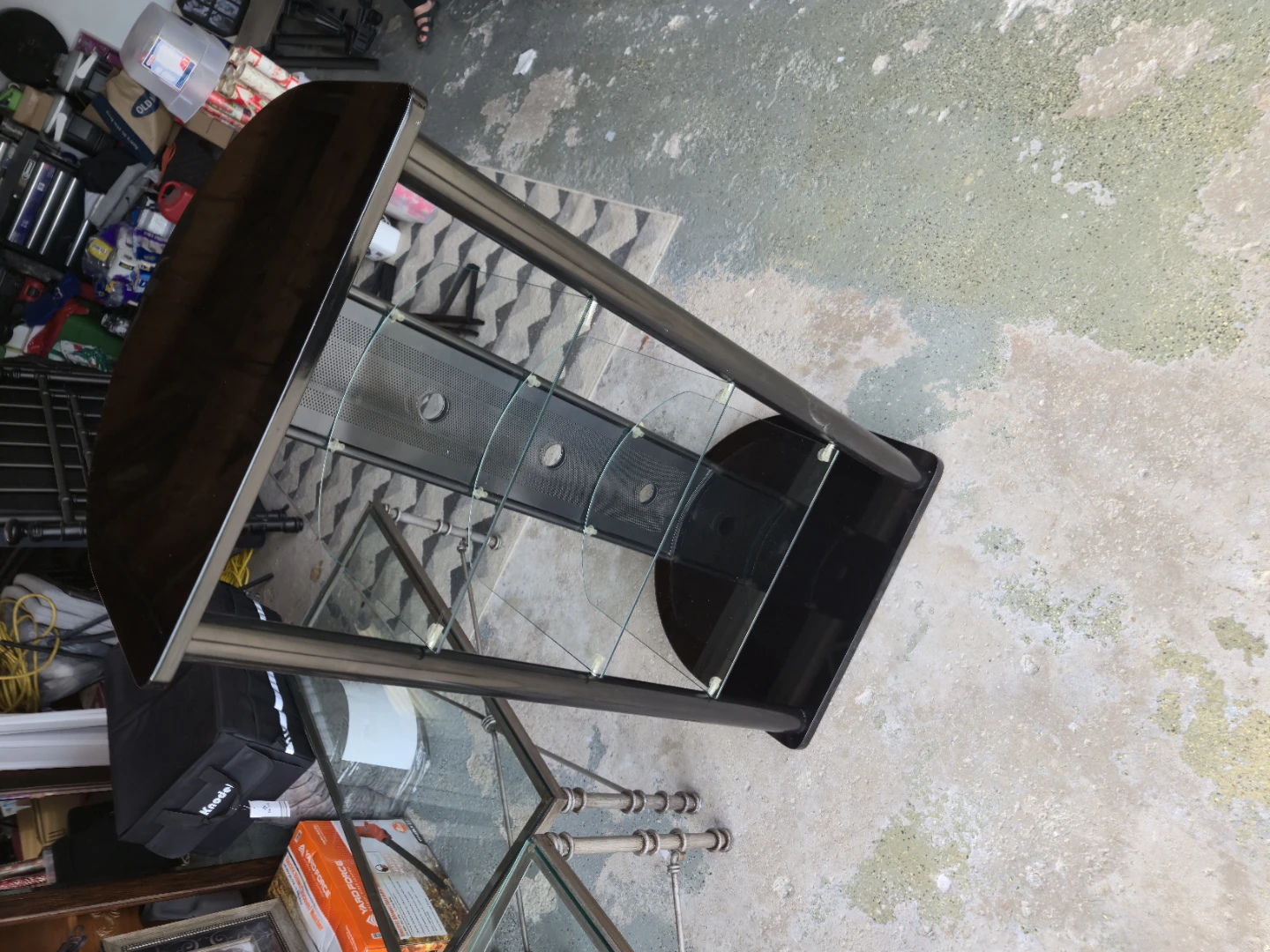 Black Glass & Steel 5-Tier Media / Entertainment Stand