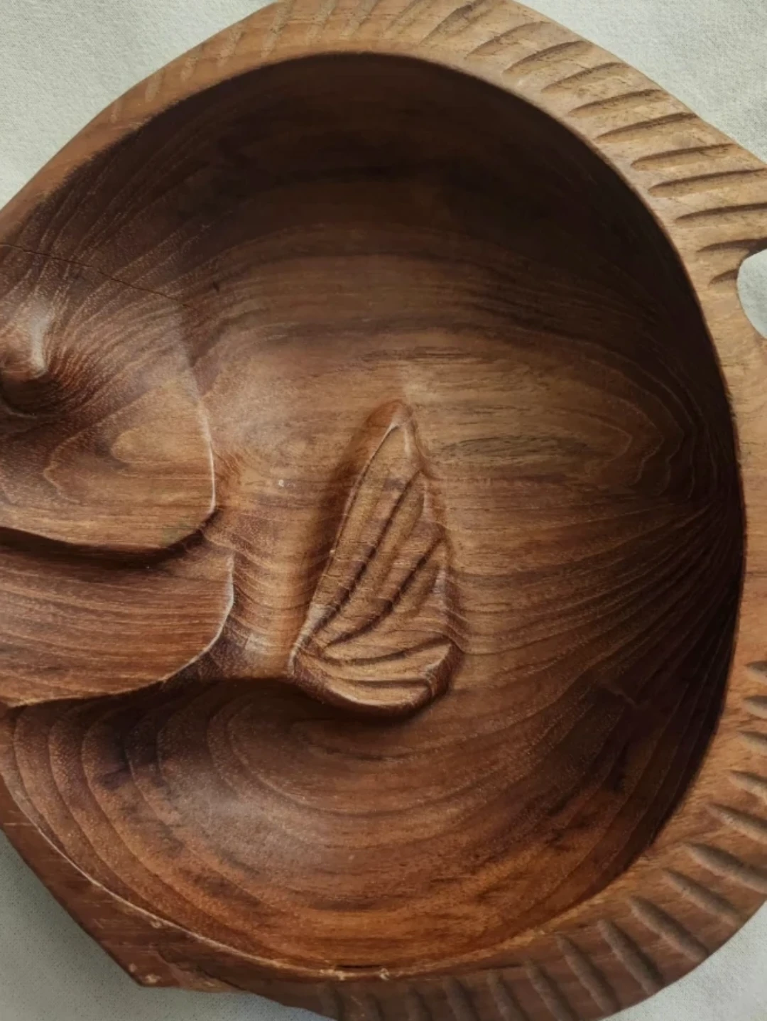 Vintage Hand-Carved Wooden Fish Bowl - photo 3