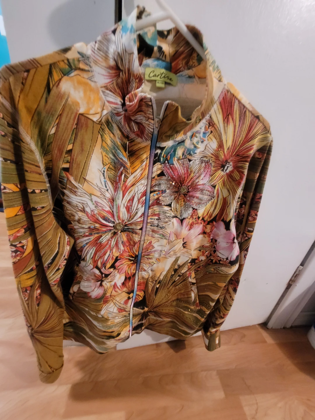 Cartise sweater jacket with rainbow zipper ,sequins and beads