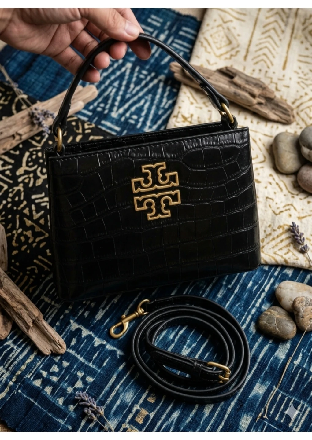 Tory Burch Black Crocodile-Embossed Bag - photo 3