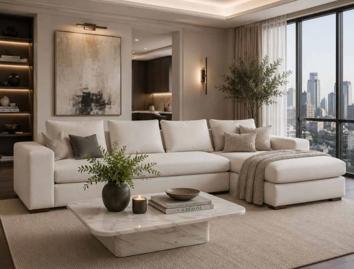 Modern White Sectional Sofa with Chaise