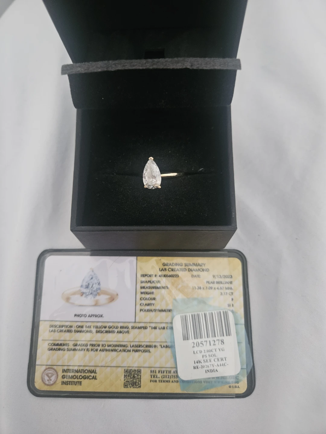 14K Yellow Gold Pear Cut Lab Diamond Ring