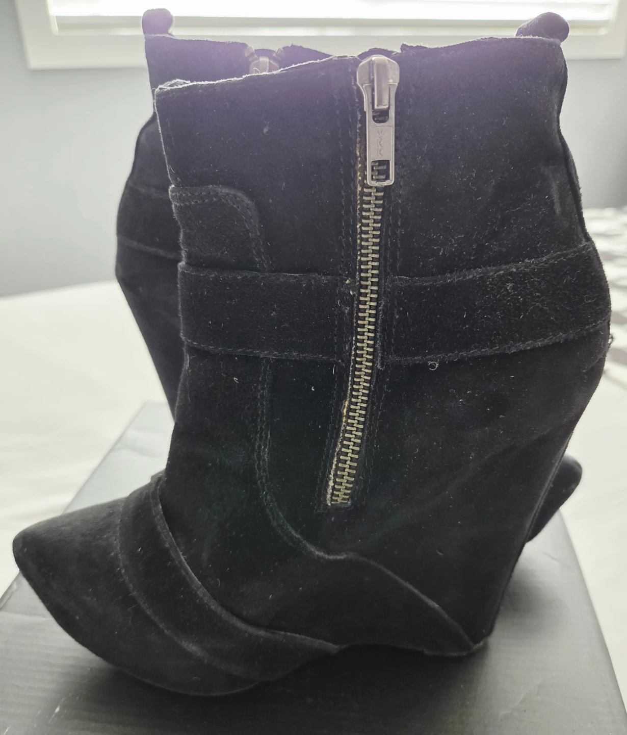 Black Suede Wedge Ankle Boots - photo 3