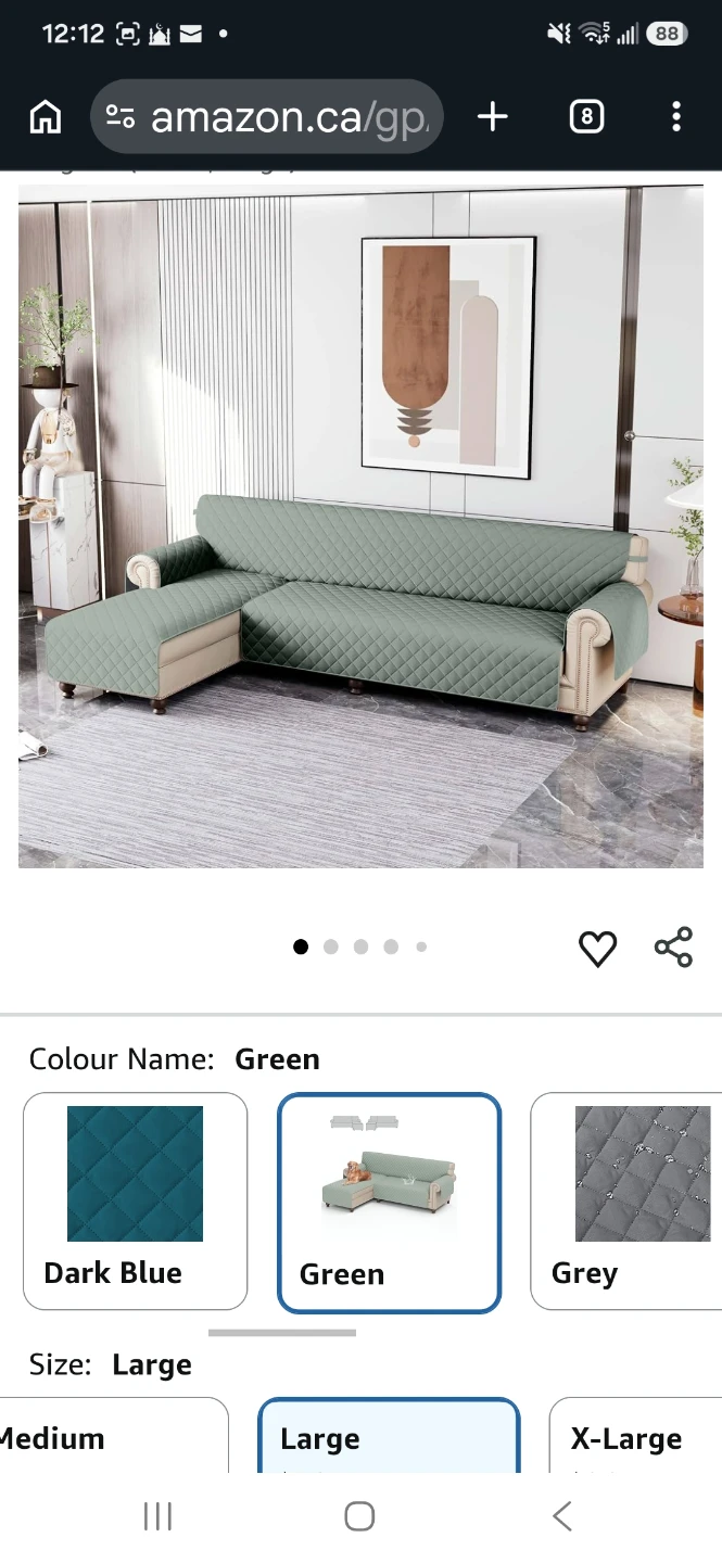 Reversible Sectional Sofa Cover - Large, Green