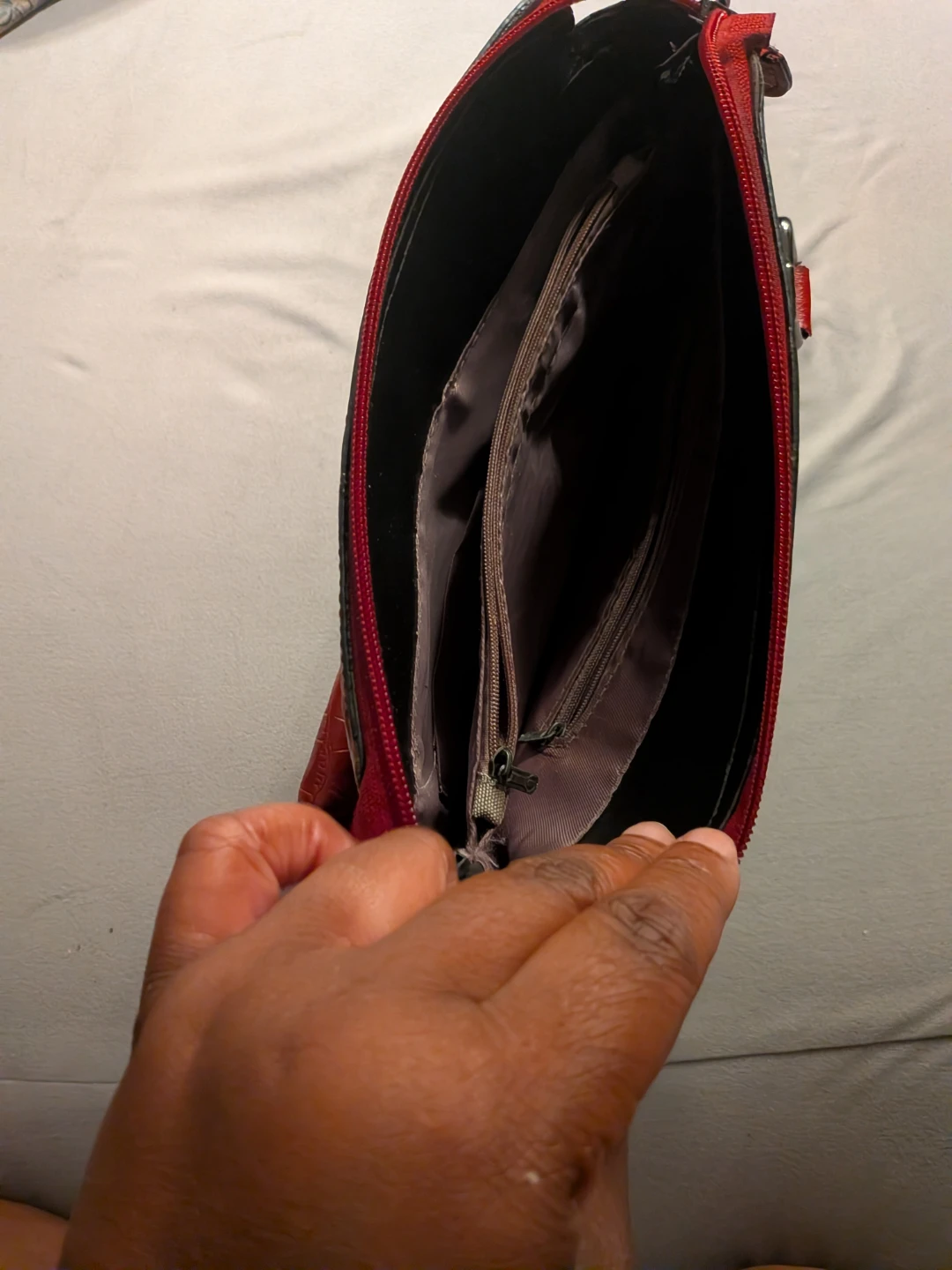 Red Croc-Embossed Handbag - photo 3