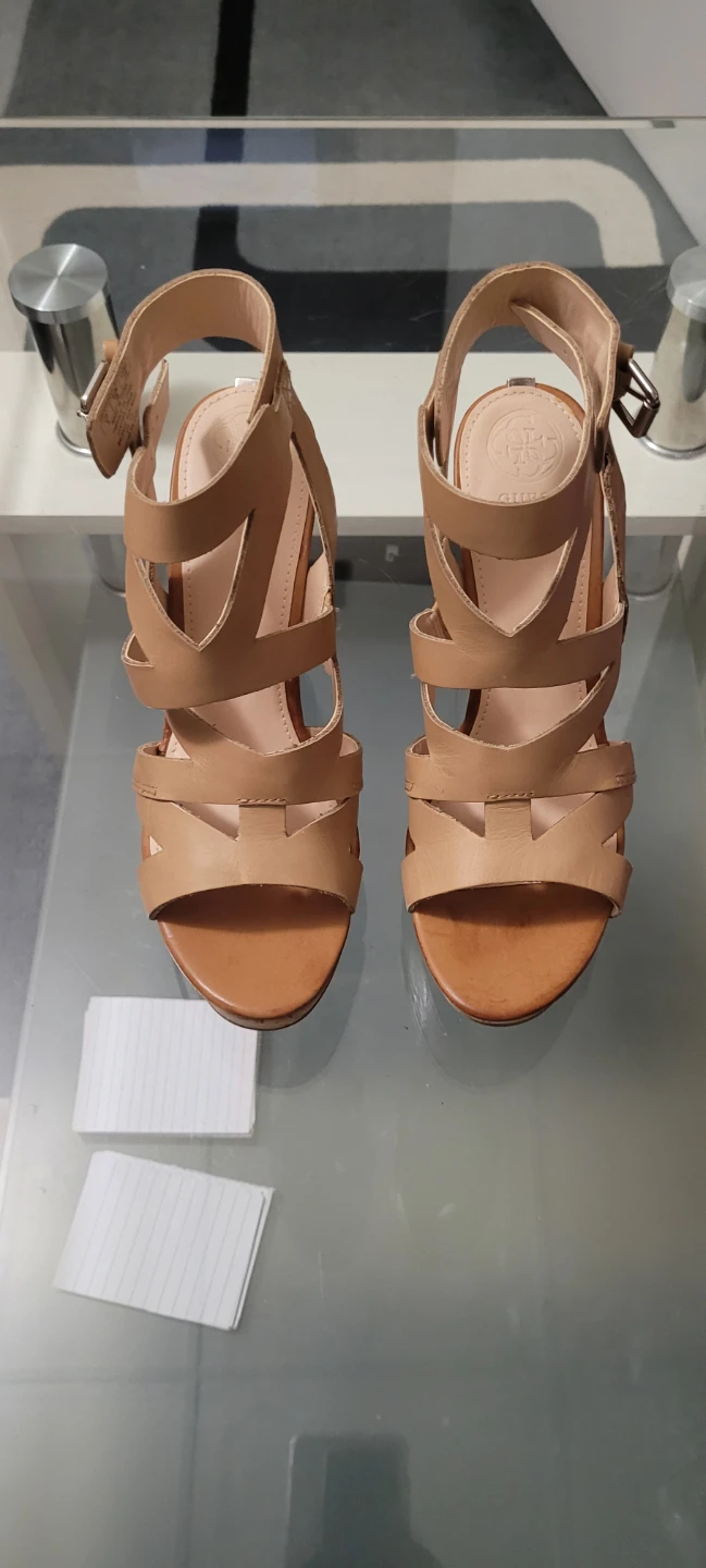 Guess Tan Cork Wedge Sandals