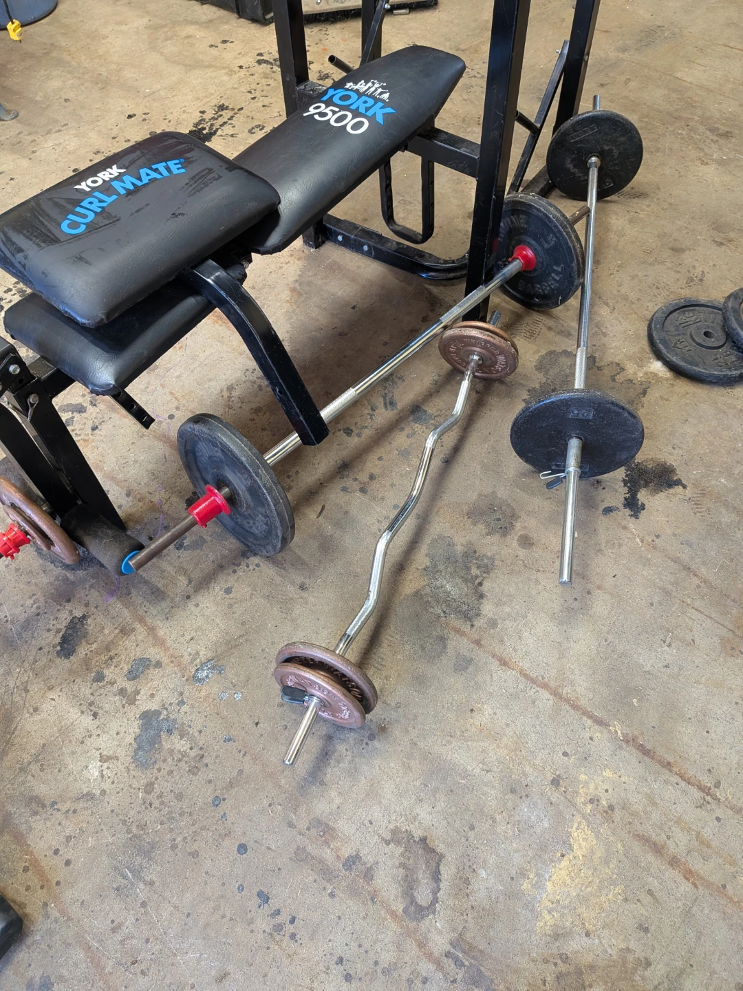 York Curl Mate 500 Weight Bench and Barbell Set