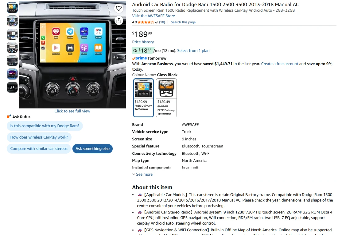 AWESAFE 9-Inch Touchscreen Car Stereo for Dodge Ram 1500 - photo 2